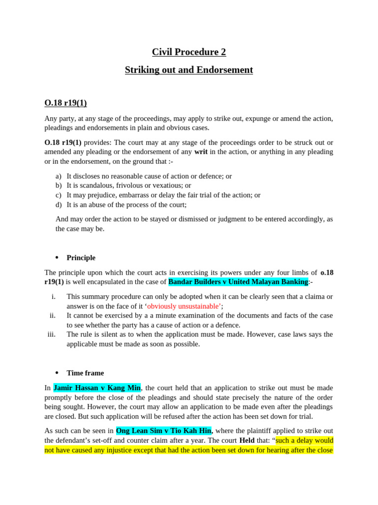 Civil Procedure: Striking Out Pleadings | PDF | Pleading | Summary Judgment