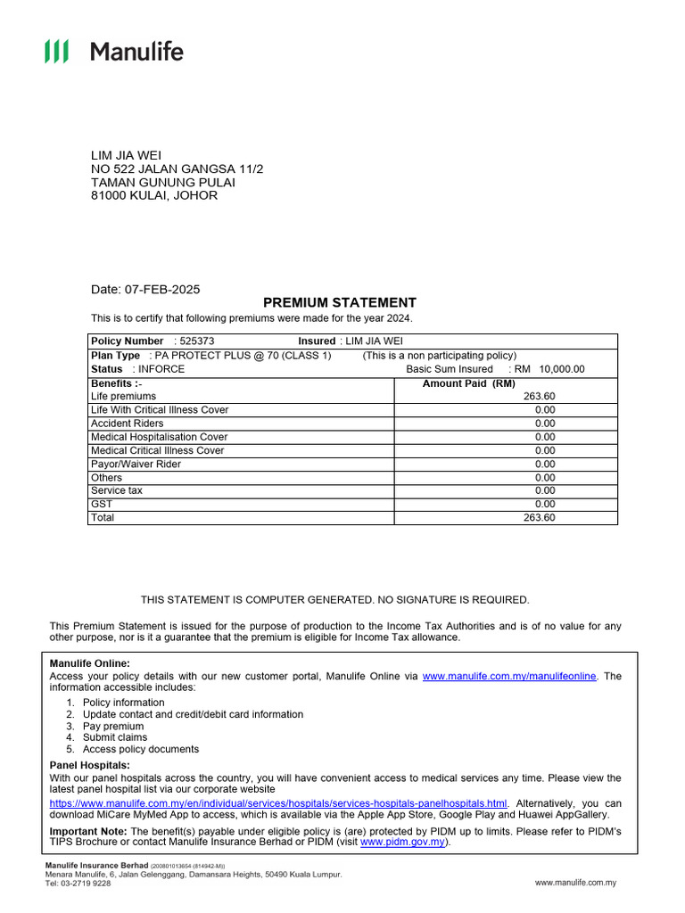 Annual Premium Statement for 525373 | PDF | Dividend | Insurance