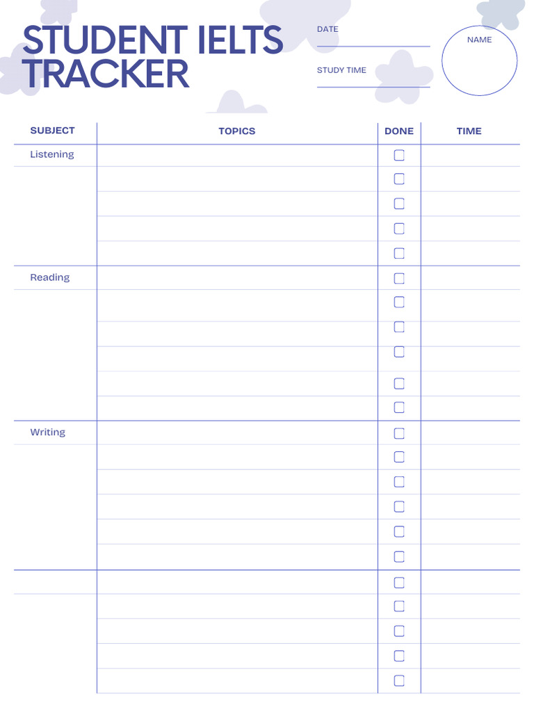 IELTS Study Time Tracker Template | PDF