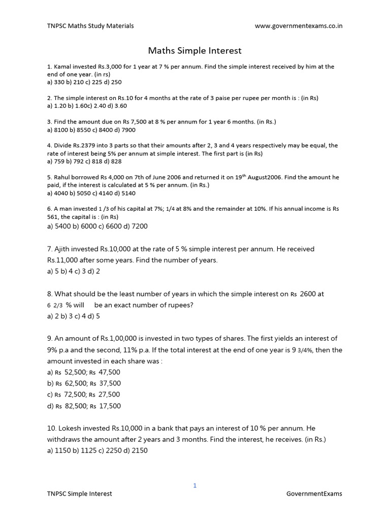 TNPSC Simple Interest Study Guide | PDF | Interest | Liability ...