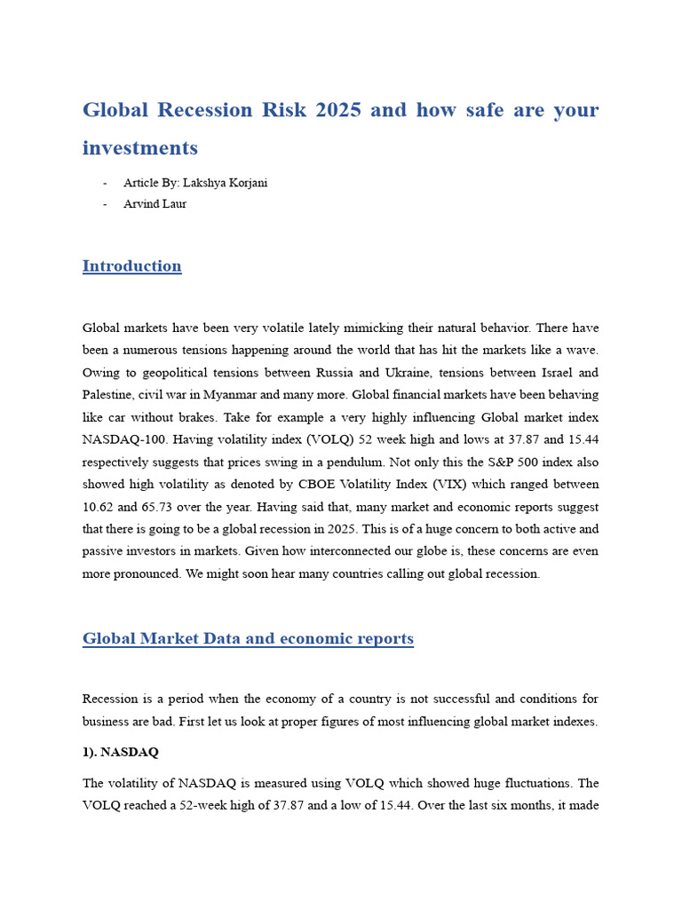 Global Recession Risk Analysis 2025 | PDF | Recession | Vix
