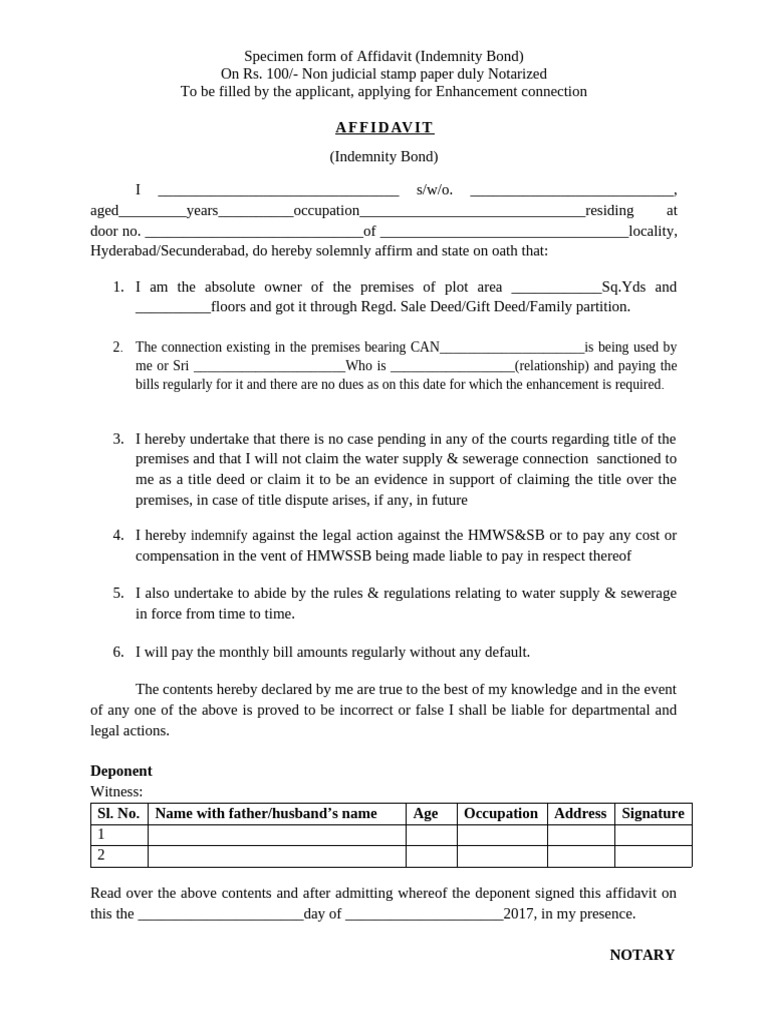 Affidavit Indemnity Bond Template | PDF