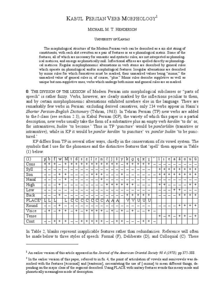 Modern Persian Verb Morphology Pdf