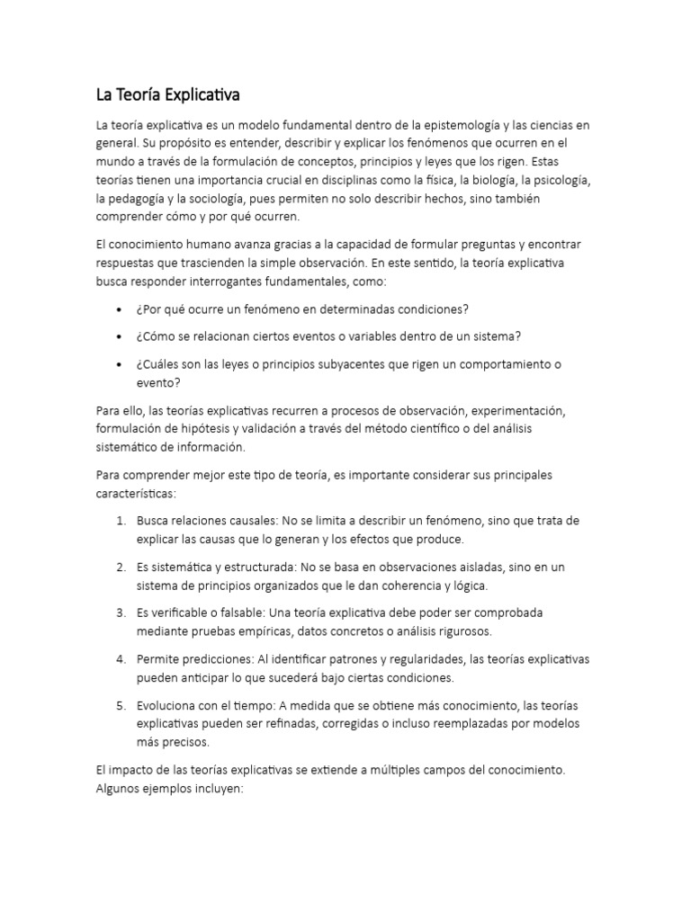Teoría Explicativa y Práctica: Definición y Características | PDF ...