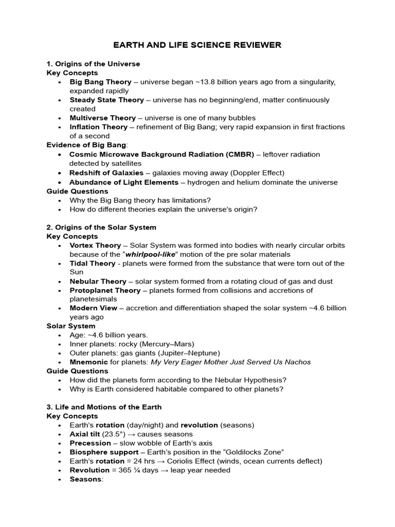 Earth and Life Science Overview Guide | PDF | Solar System | Earth