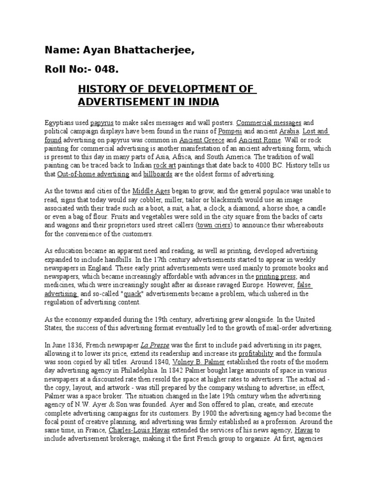 History of Developtment of Advertisement in India | PDF | Advertising ...