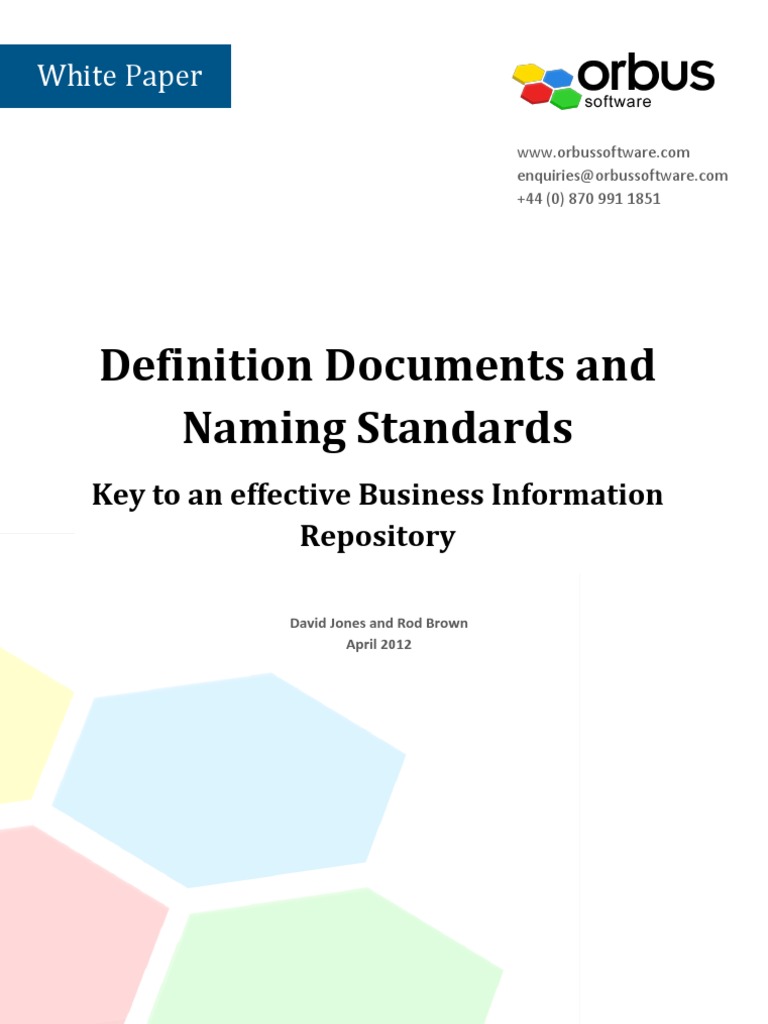 Definition Documents and Naming Standards Key To An Effective Business