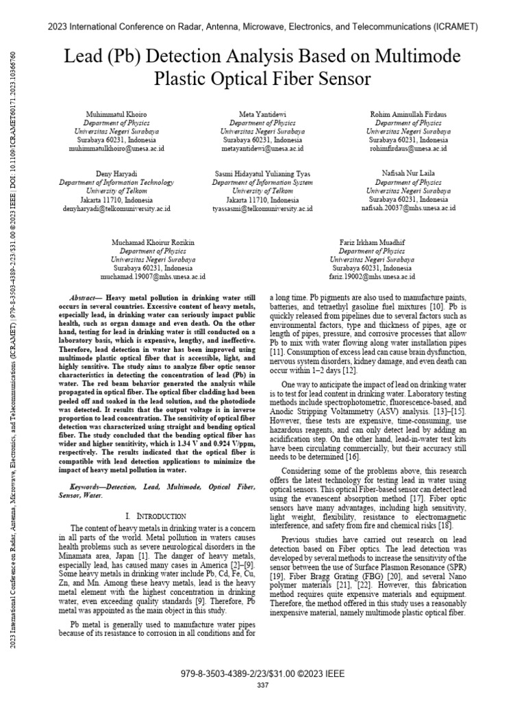 Lead PB Detection Analysis Based On Multimode Plastic Optical Fiber ...
