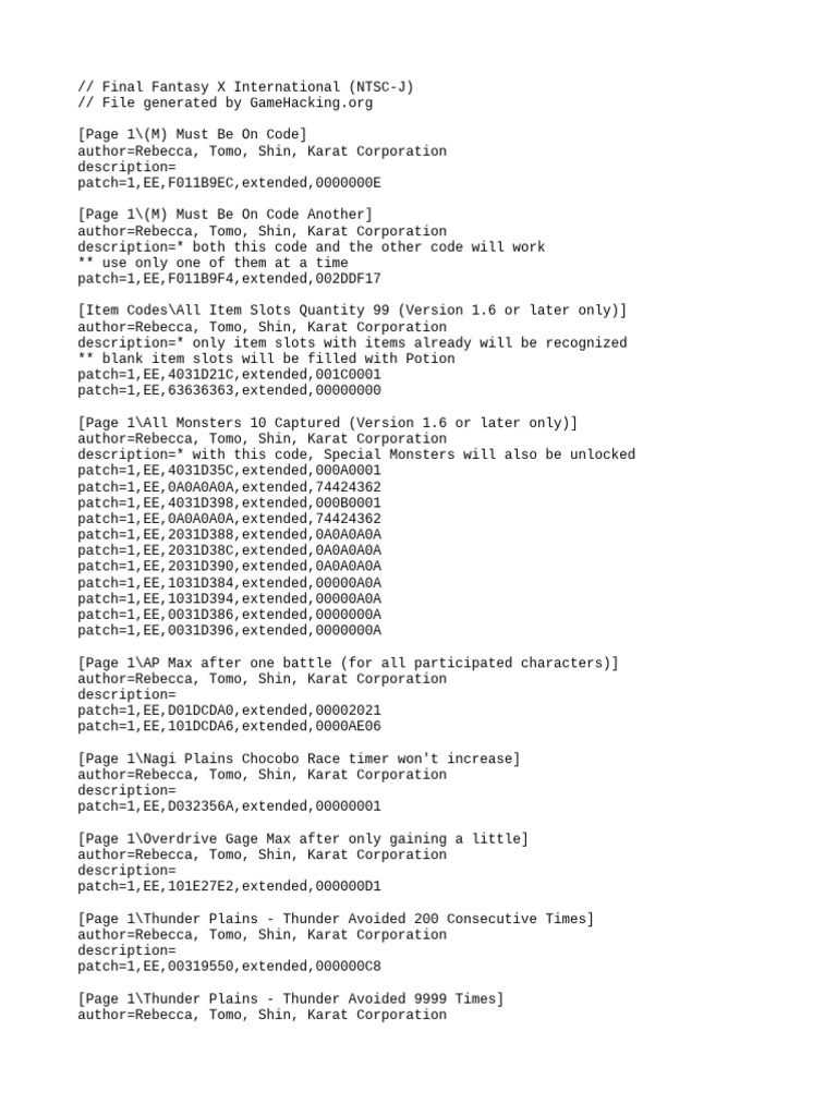 Final Fantasy X International Codes | PDF
