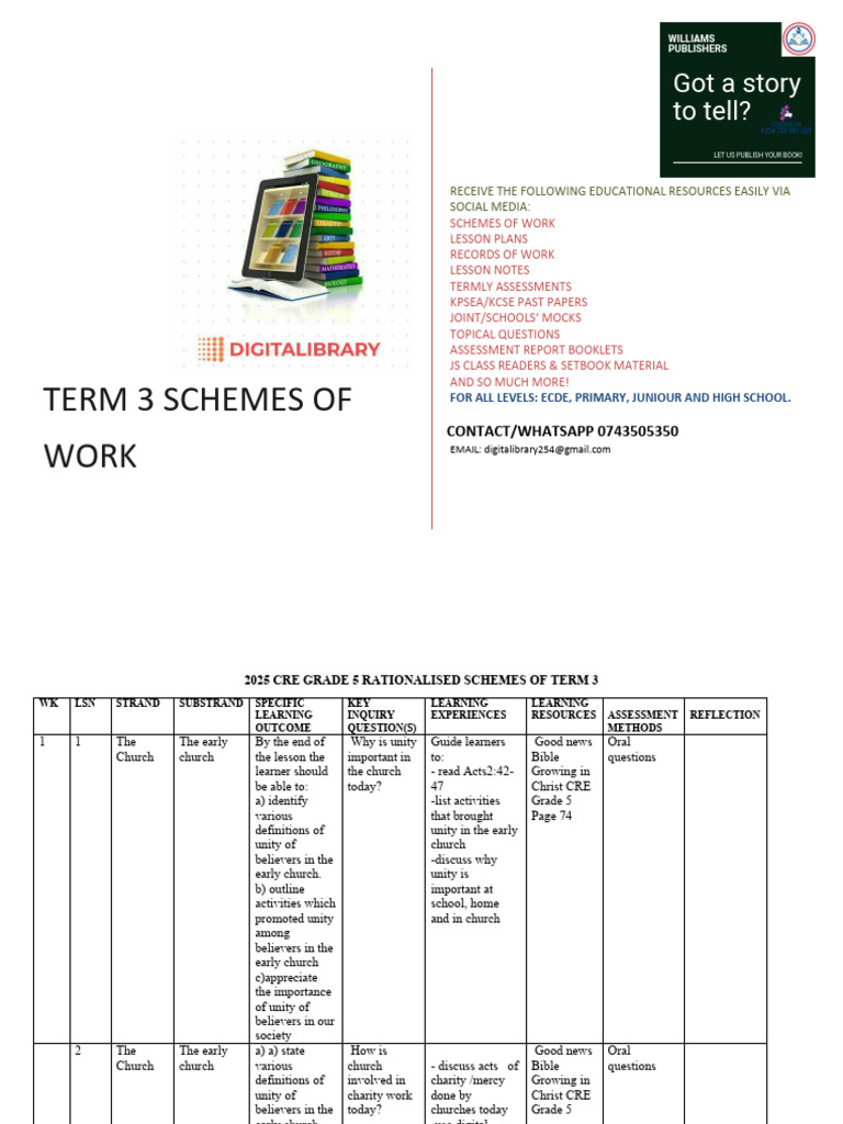 t3 GR 5 Cre Rationalised Cre Schemes of Work Term 3 Growing in CH | PDF ...