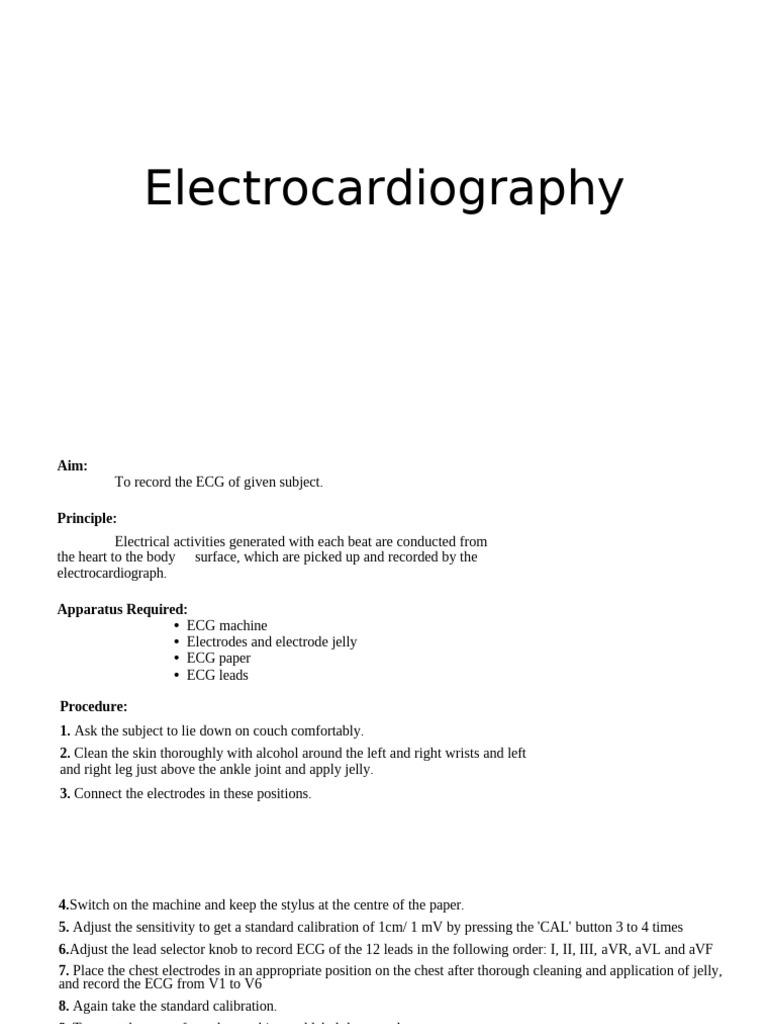 ECG Recording Procedure and Analysis | PDF