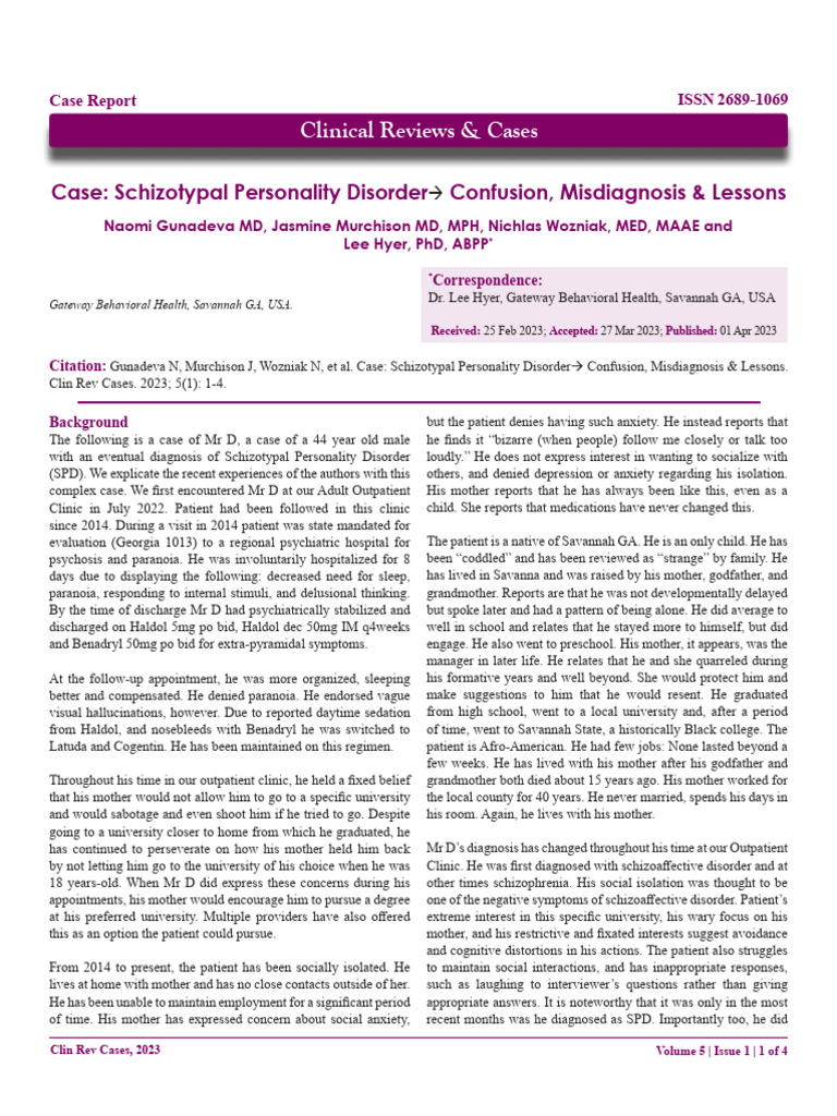 Schizotypal Personality Disorder Case Study | PDF | Mental Disorder ...