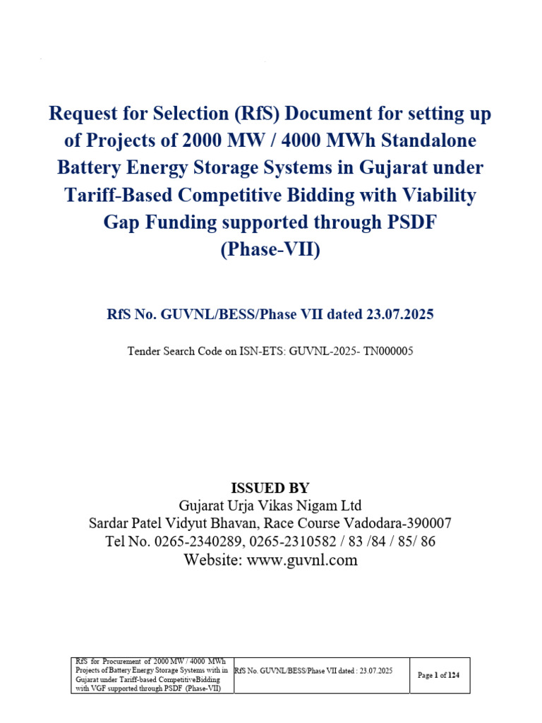Gujarat 2000 MW Battery Storage RfS | PDF | Electrical Grid ...