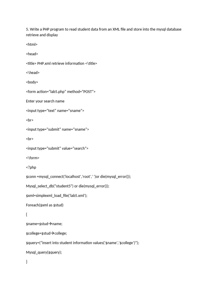 PHP XML to MySQL Student Data Import | PDF