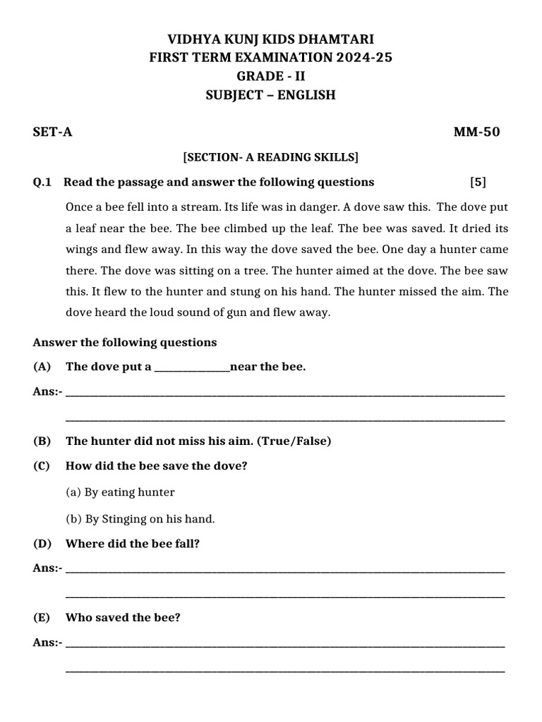 Grade II English Exam Paper 2024-25 | PDF | Linguistics | Linguistic ...