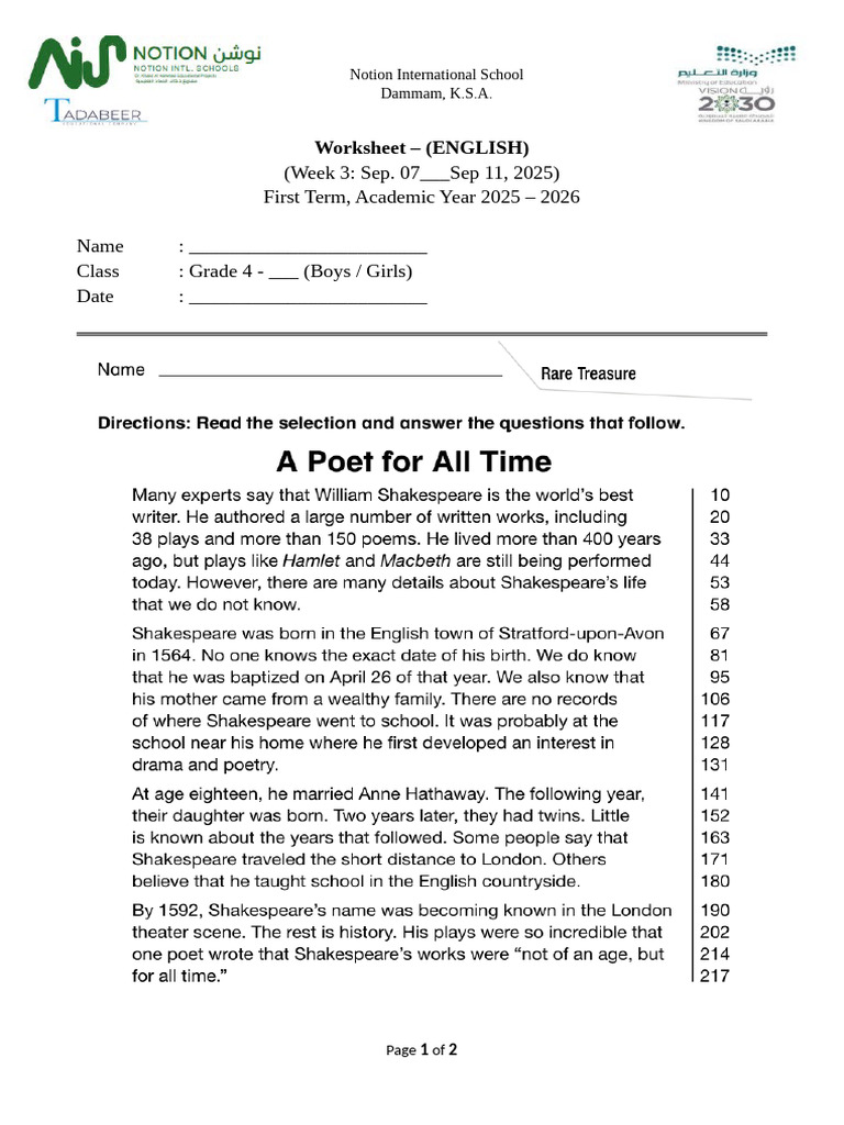 Comprehension g4 t1w3 | PDF