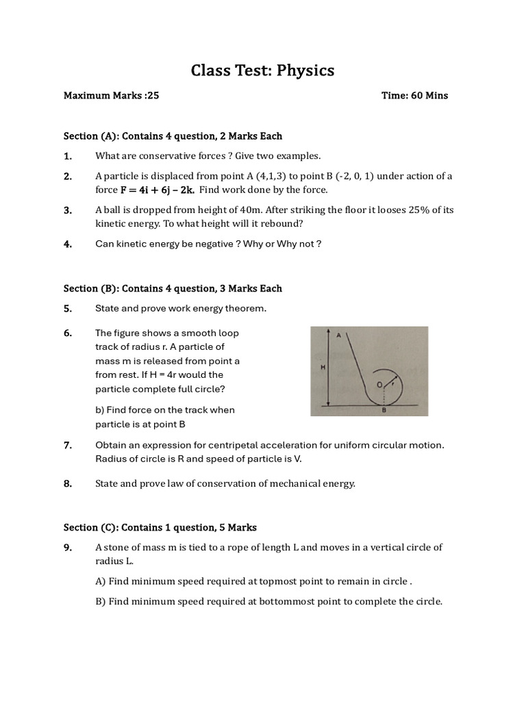 Physics Class Test Royal Sir | PDF