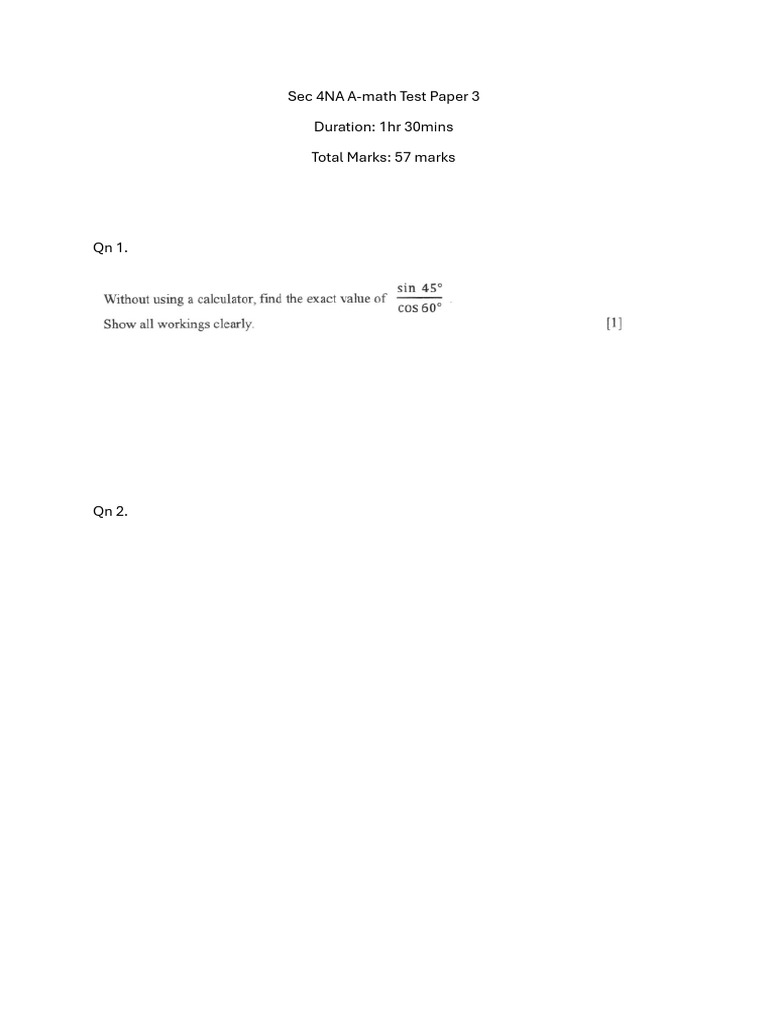 Sec 4NA A-Math Test Paper 3 | PDF