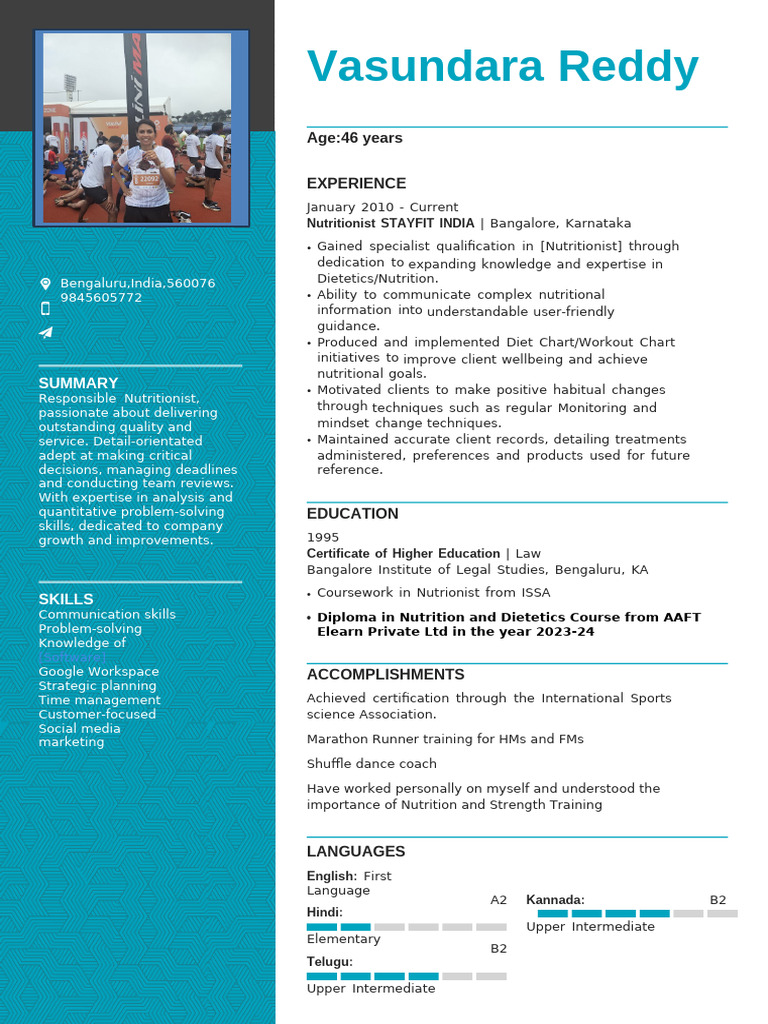Vasundara Reddy CV Nutrition | PDF | Dietitian | Cognition