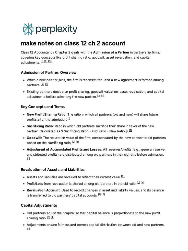 Class 12 Accounts: Partner Admission Notes | PDF | Goodwill (Accounting ...