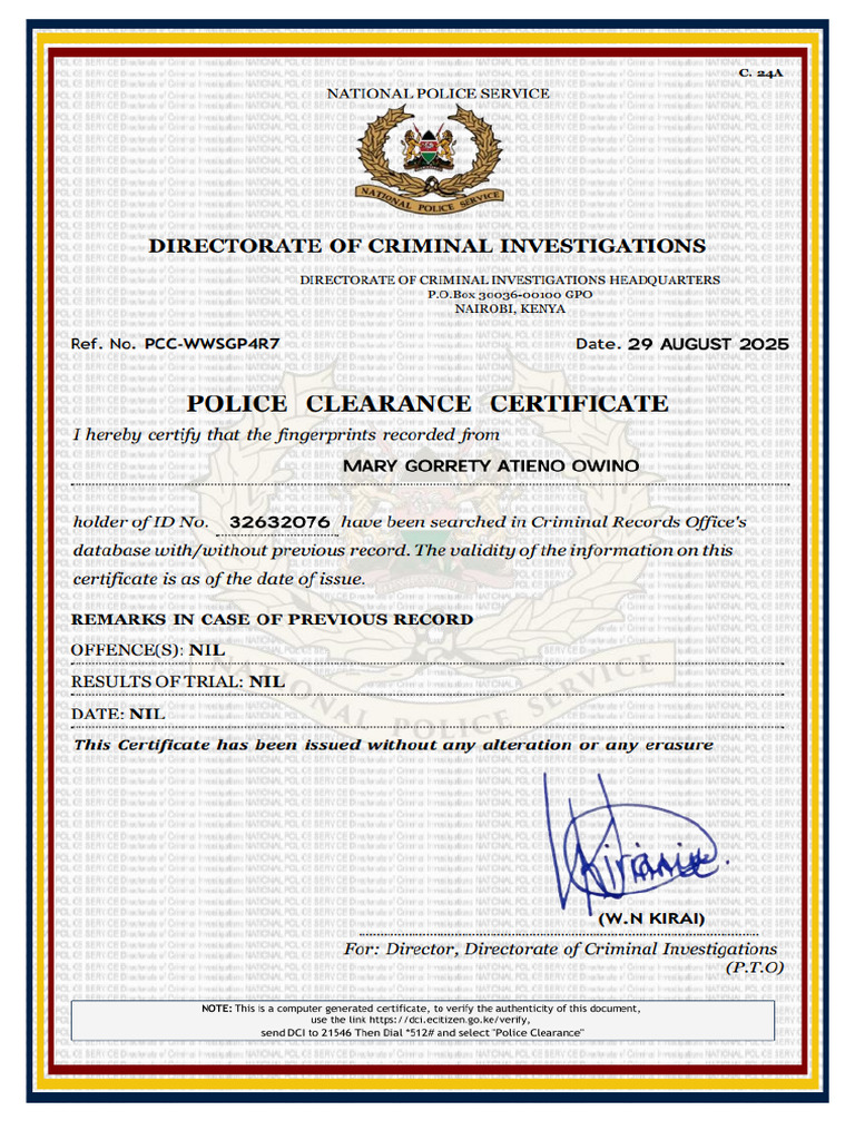 Pcc-Wwsgp4er7-Police Clearance Certificate W | PDF