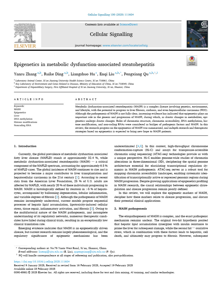 Epigenetics in Metabolic Dysfunction-Associated Steatohepatitis | PDF ...