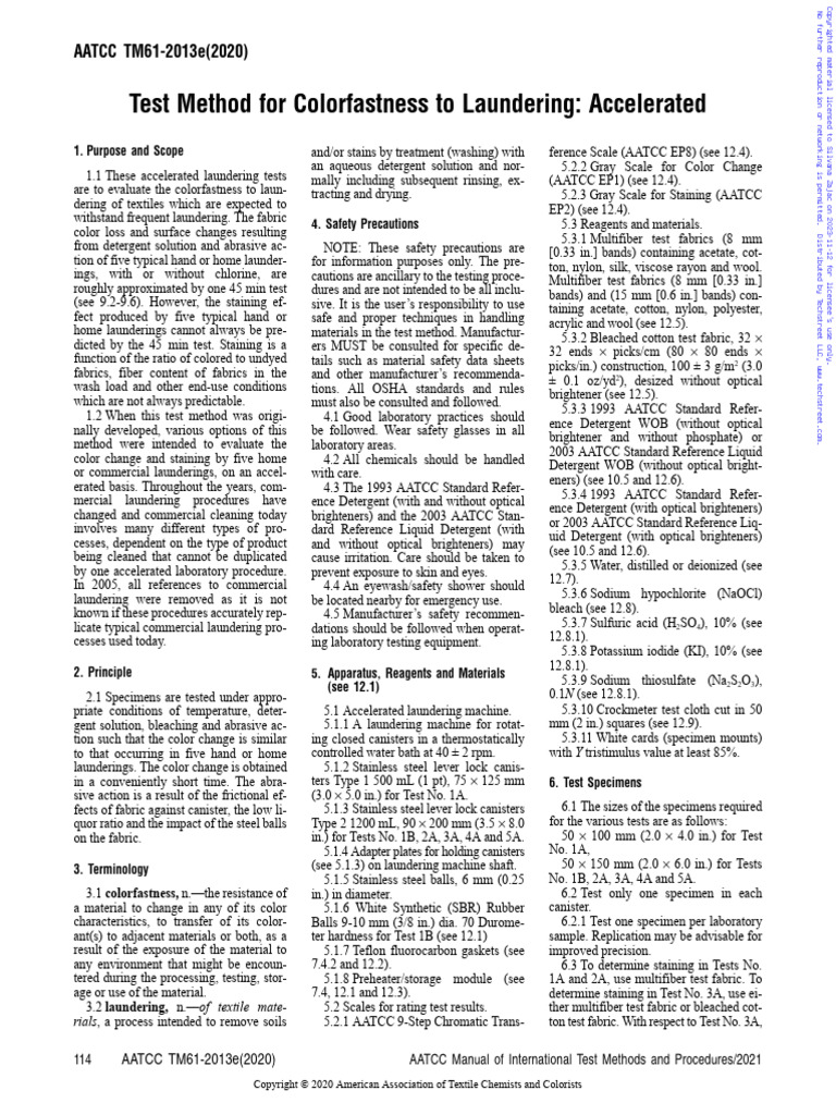 AATCC TM61 Colorfastness Test Method | PDF | Textiles | Yarn