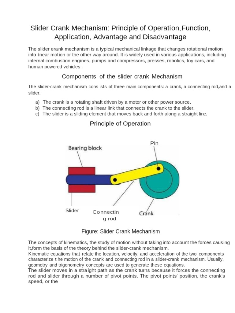 Slider Crank Mechanism Overview and Uses | PDF | Mechanical Engineering ...