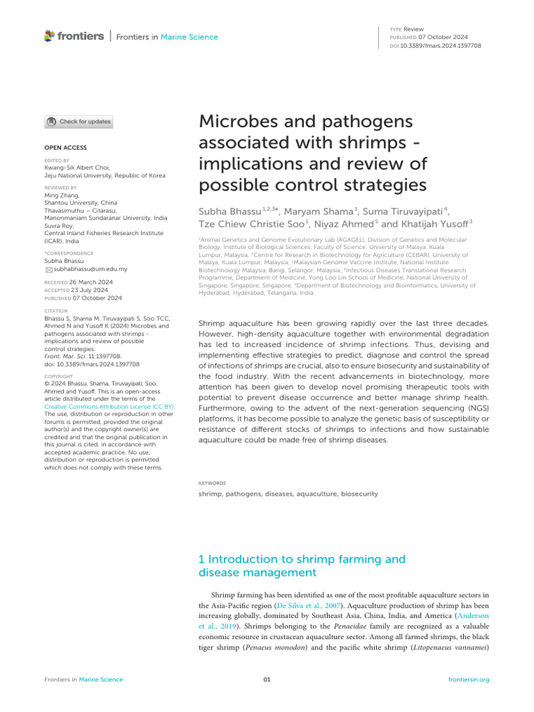 Shrimp Pathogens: Control Strategies Review | PDF | Virus | Infection