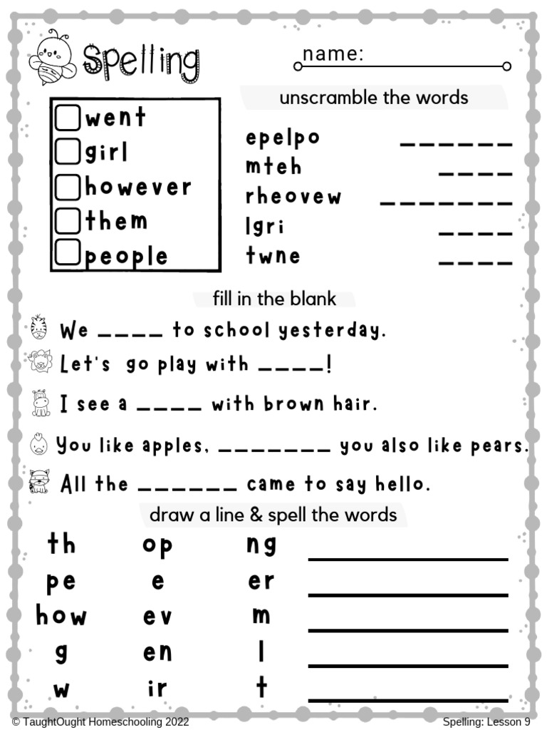 Spelling Homework | PDF