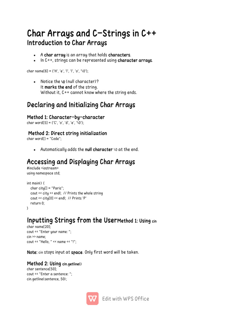 Char Arrays and C-Strings in C++ | PDF | String (Computer Science) | C++