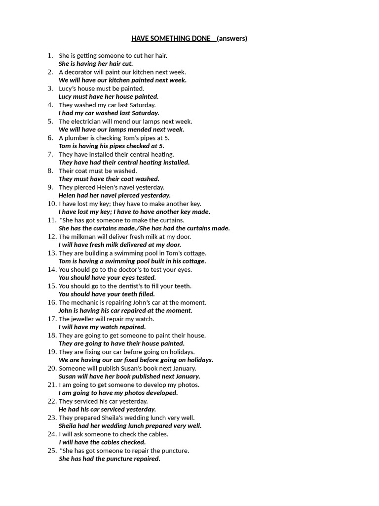 Have Something Done Exercises Answers | PDF