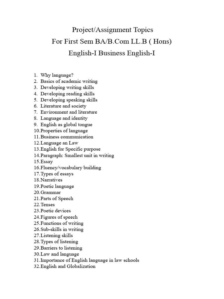 BA/B.Com LL.B Assignment Topics | PDF | Communication | To Kill A ...