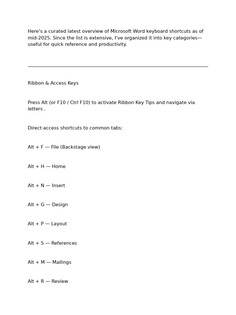 Microsoft Word Shortcut Keys Overview | PDF | Microsoft Word | Control Key