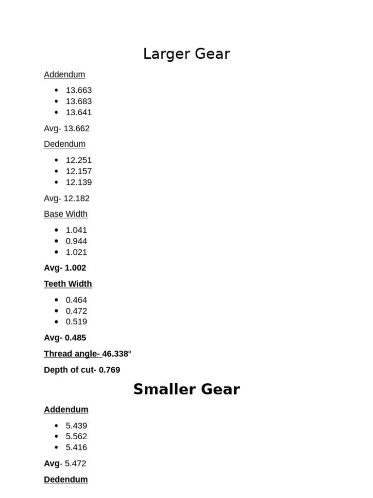 Gear Dimensions and Specifications Report | PDF