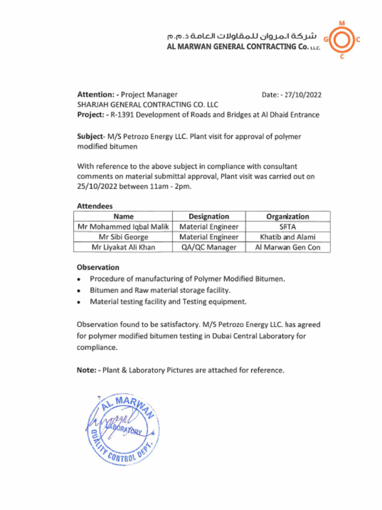 Letter for Polymer Modified Bitumen | PDF