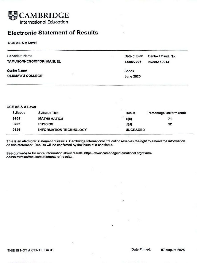 Part 1.a-Level Results | PDF