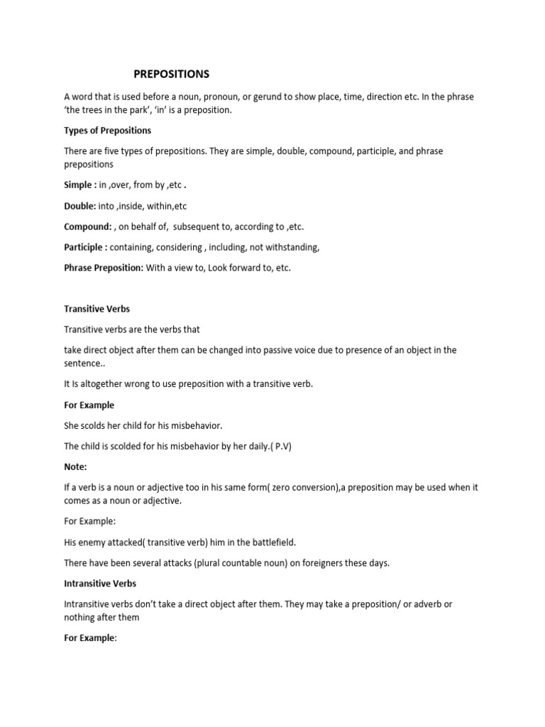 Understanding Prepositions and Their Types | PDF | Verb | Morphology