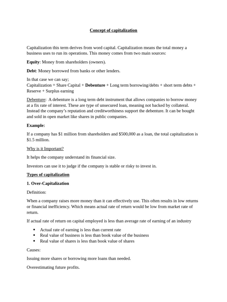 Understanding Capitalization in Business | PDF | Debt | Loans