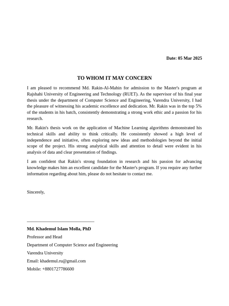 Recommendation for Md. Rakin-Al-Mahin | PDF
