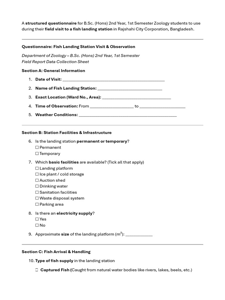 Fish Landing Station Field Questionnaire | PDF | Auction