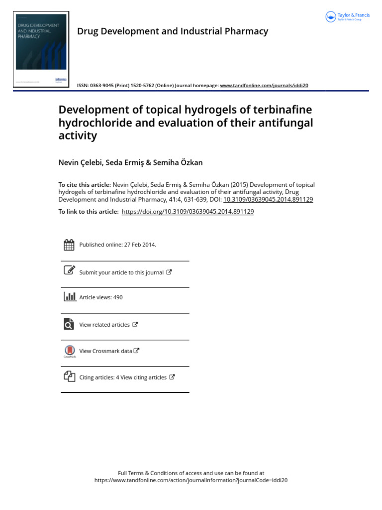 Development of Topical Hydrogels of Terbinafine Hydrochloride and ...