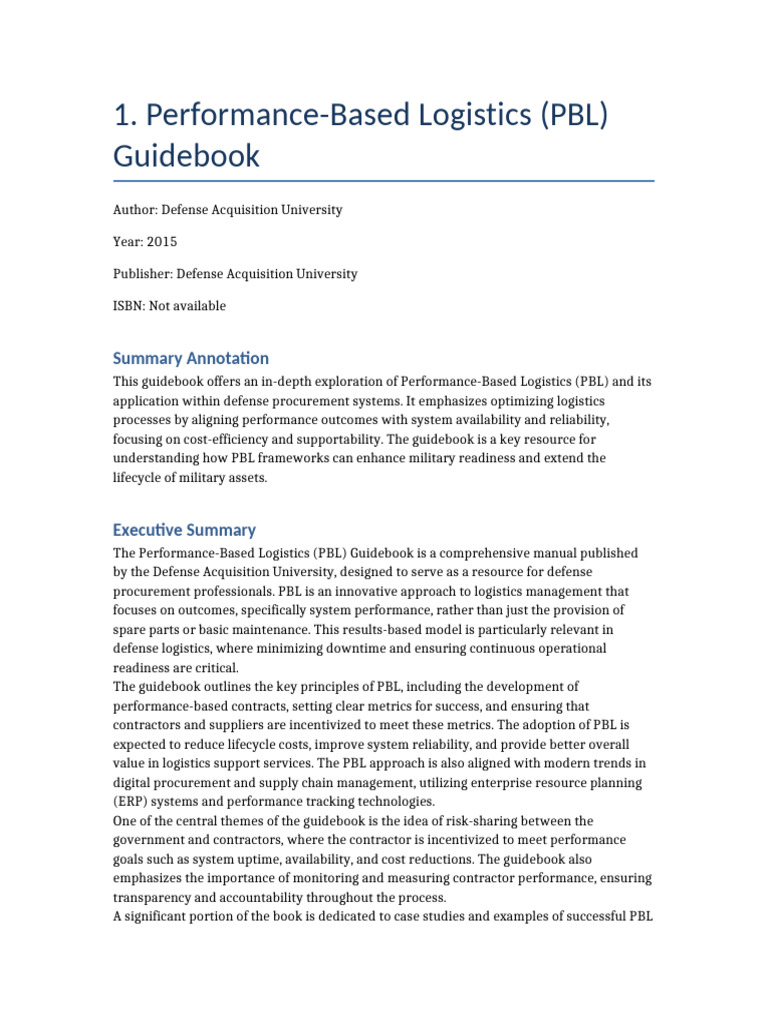 2015 Performance-Based Logistics Guide | PDF | Logistics | Supply Chain