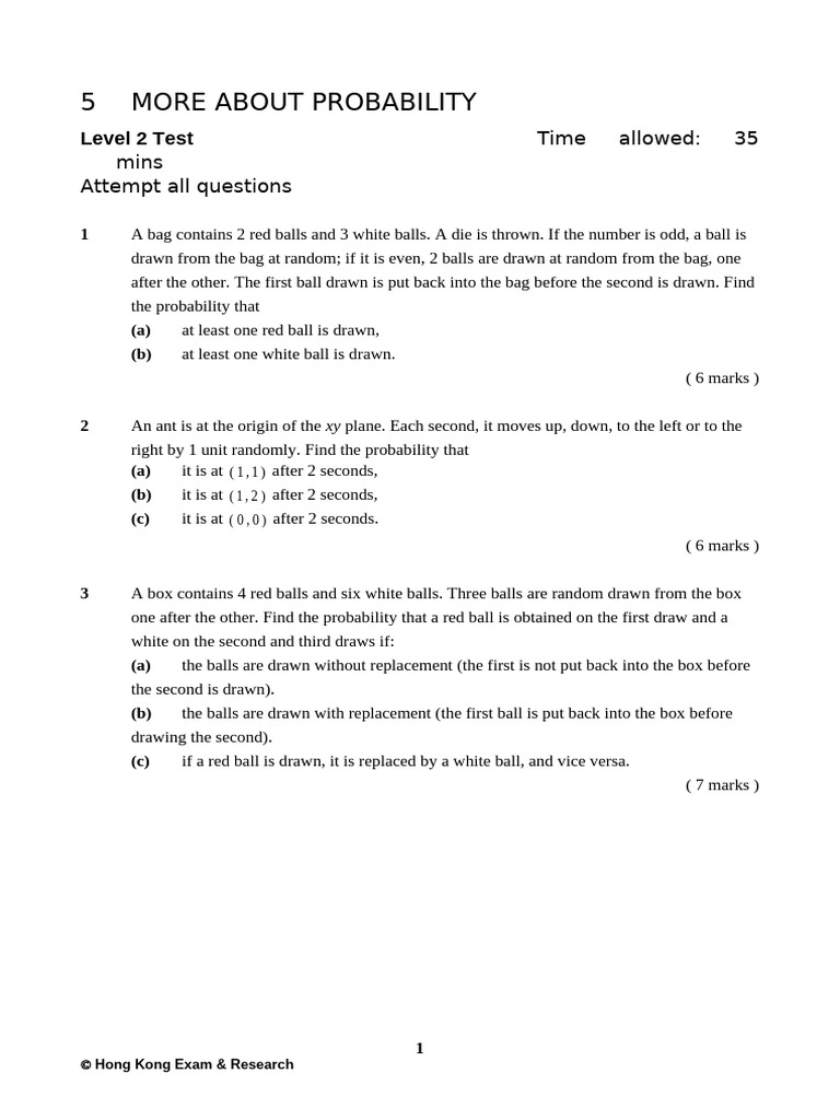 Probability Test Questions and Solutions | PDF | Probability Theory ...