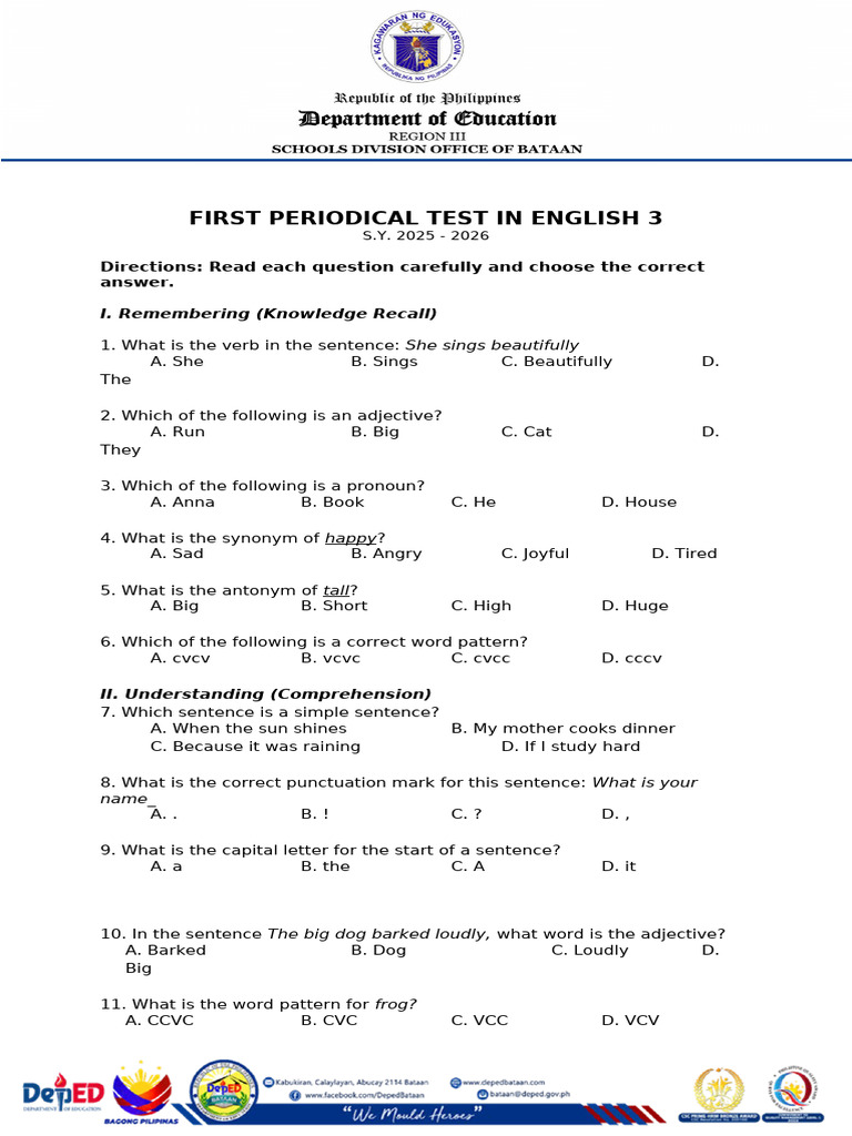 English 3 First Periodical Test Guide | PDF | Linguistic Typology ...