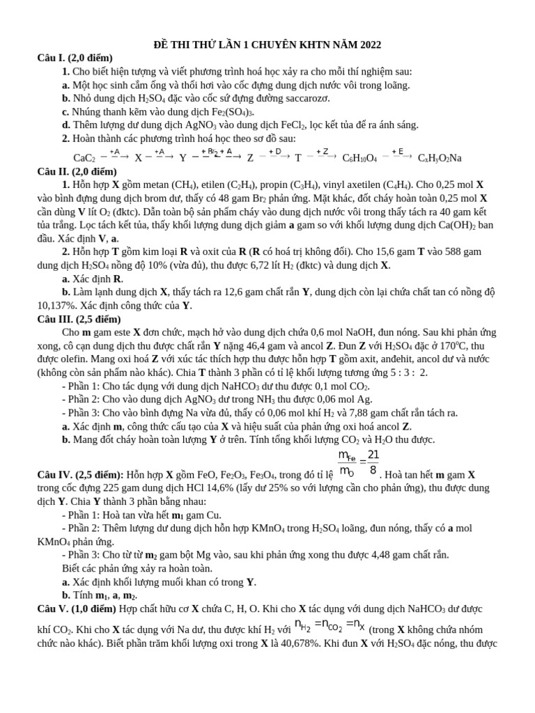 19.1. de Thi Thu Vao Chuyen KHTN Lan 1 Nam 2022 | PDF