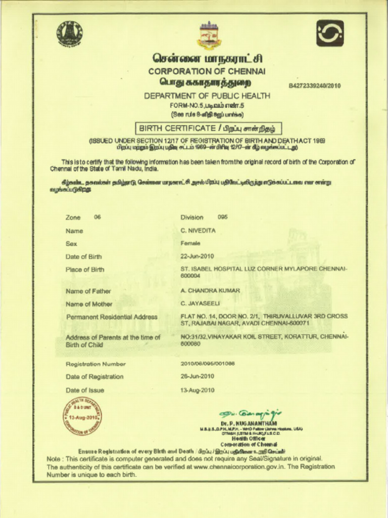 Nive Birth Certificate | PDF