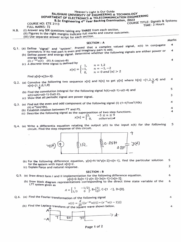 Signals & Systems Exam Guide 2023 | PDF | Convolution | Signal Processing