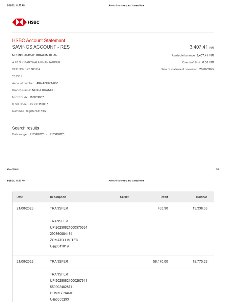 HSBC Savings Account Statement | PDF | Cheque | Payments