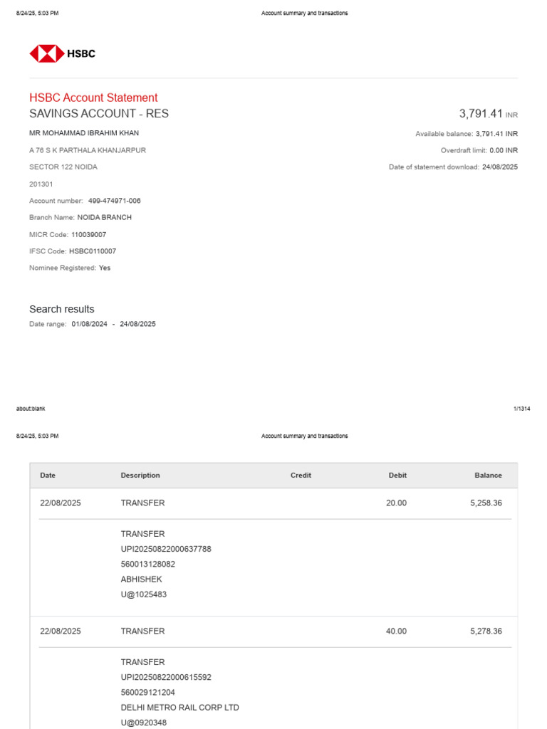 HSBC Savings Account Statement | PDF | Personal Finance | Banking ...